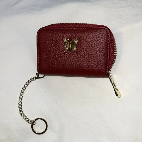 💖New List Imeetu burgundy wallet, card & coin holder, butterfly monogram &chain - Picture 6 of 8
